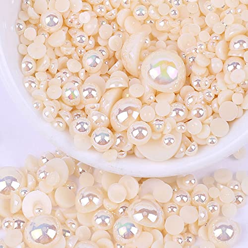 Mixed Size Flatback Pearls - 50g Ivory Yellow AB Craft Beads