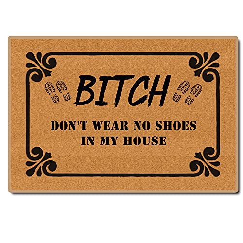 Assaoy Funny 'Bitch Don't Wear' Doormat, 24x16 Inch Non-Slip Entrance Rug