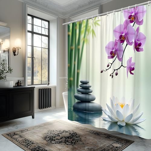 Green Zen Lotus Flower Shower Curtain 70x70 Inch Polyester Fabric – Serene Spa-Inspired Design