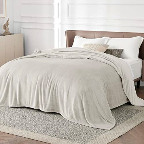 Bedsure GentleSoft Fleece Blanket, Oversized 120x120 Linen Beige Bed Throw