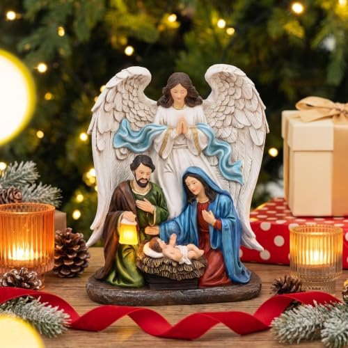 Valery Madelyn Christmas Nativity Scene with LED Light - Red Gold, 7.3"