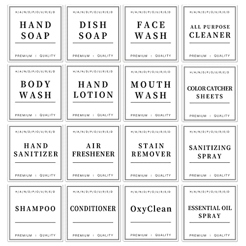 16 PCS Waterproof Labels for Bottles - Removable Soap & Lotion Stickers