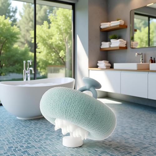 Senyango Sunflower Exfoliating Bath Sponge with Suction Cup Light Cyan