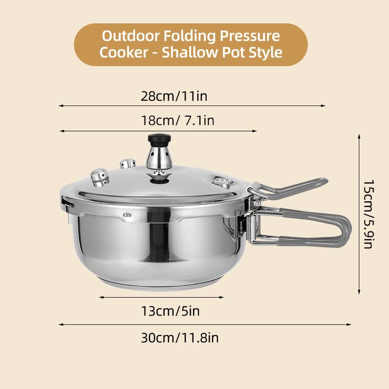 Portable Camping Pressure Cooker, 1.8 Qt Capacity, 304 Stainless Steel, Foldable Handle, Silver (1.8QT)