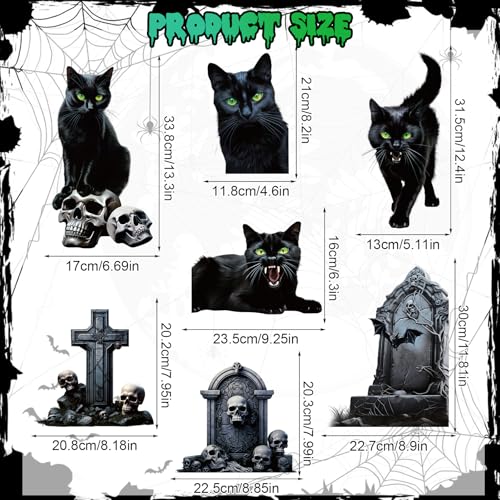 DERAYEE 8 Sheet Halloween Window Clings - Black Cat & Bats