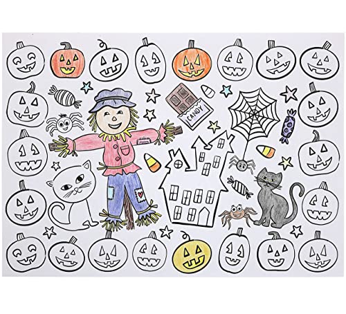 Halloween Color-Your-Own Reversible Disposable Paper Place Mats - 22 Count, 14x10 Inches