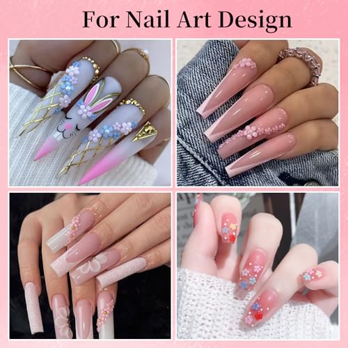 3D Acrylic Flower Nail Art Charms with Rhinestones Pearls and Caviar Beads