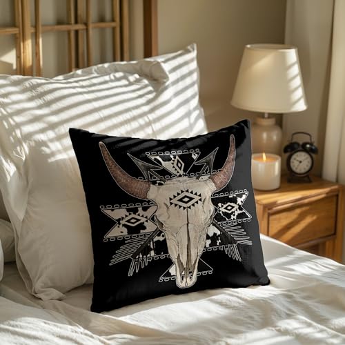 24 Boho Cow Aztec Western Bull Skull Throw Pillow Cover 18x18