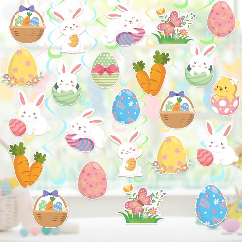 24PCS Easter Hanging Swirl Decorations - Bunny & Egg Designs