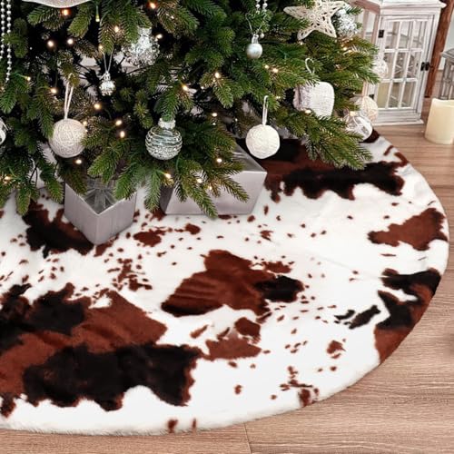 48-Inch Cow Stripe Faux Fur Christmas Tree Skirt - Elegant Decoration
