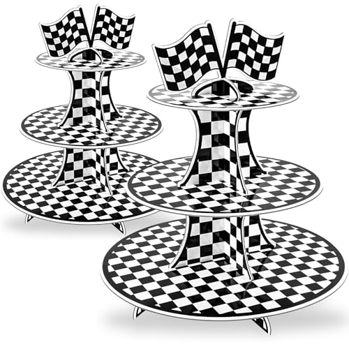 Pangu 2-Pack Race Car 3-Tier Cupcake Stand for Racing Theme Birthday Parties