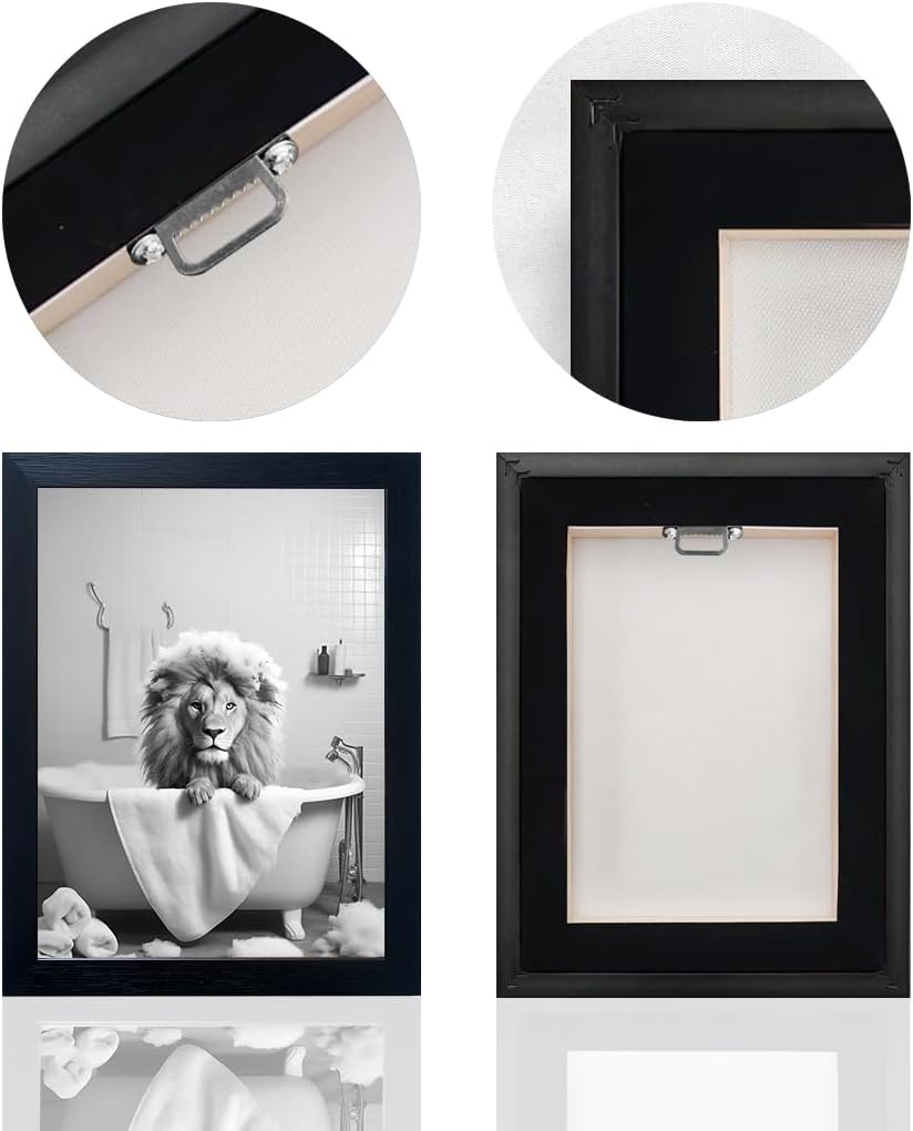 Regine Switzerland Black and White Lion Canvas Wall Art - Funny Bathroom Decor Print | Framed Animal Artwork