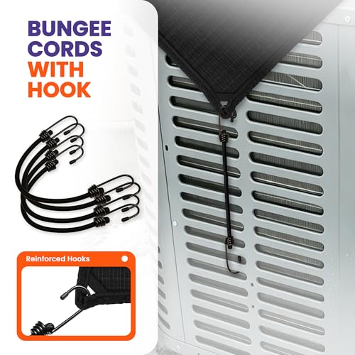 PATIOBREEZE 32x32 Waterproof Outdoor AC Cover with Bungee Cords - Black, 350GSM