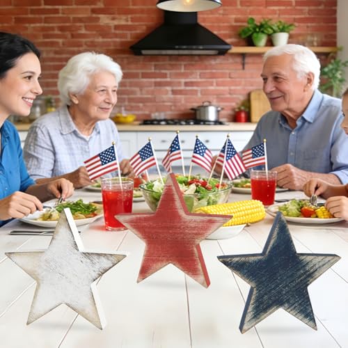 Classic 3 Pcs 4th of July Wooden Star Signs - Tiered Tray Decor