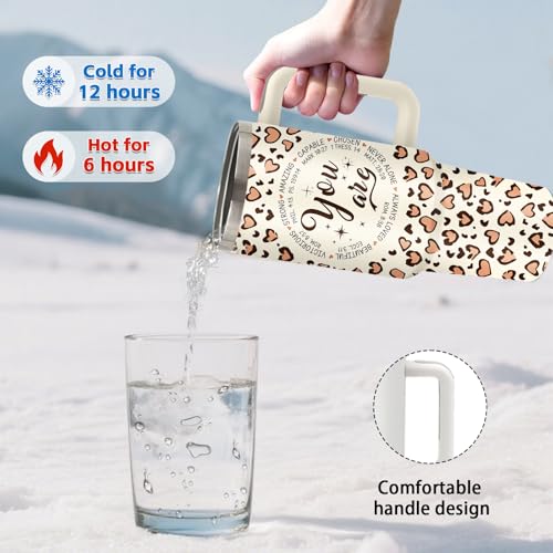 Christian You Are Tumbler 40oz Leopard Design with Handle & Straw - Inspirational Gift Variation of Christian-You Are