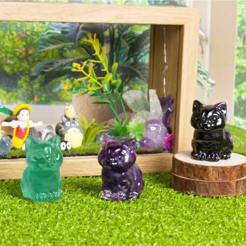 Black Obsidian Crystal Cat Figurine - Lucky Feng Shui Decor & Gift
