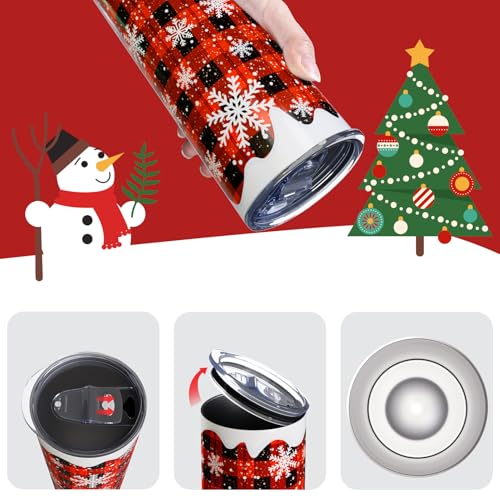 Christmas Red Buffalo Plaid Snowflake 20oz Insulated Tumbler with Straw - Variation Snowflake Tumbler-01