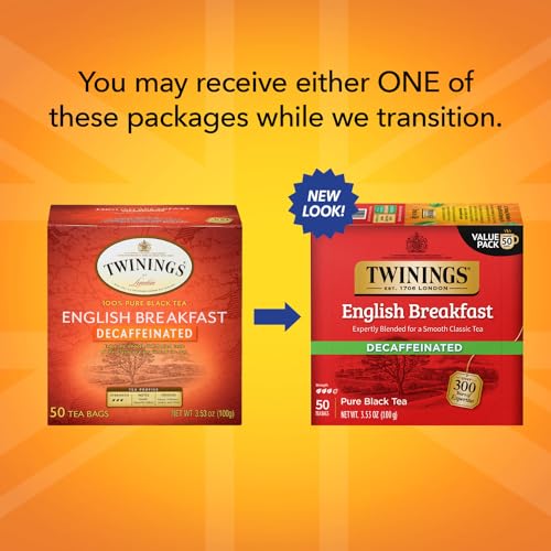 Twinings English Breakfast Decaffeinated Black Tea, 50 Individually Wrapped Bags