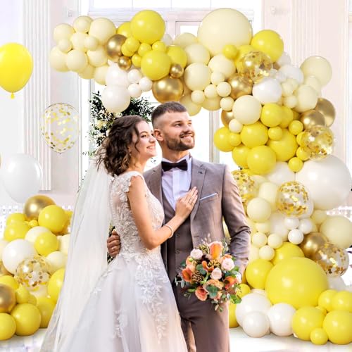 Yellow Bee Balloon Arch Kit with Gold Confetti - 41pcs Balloons