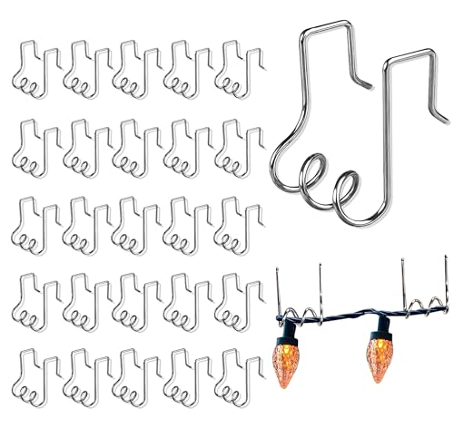 50 Pack Stainless Steel Gutter Light Hooks for Christmas & Halloween
