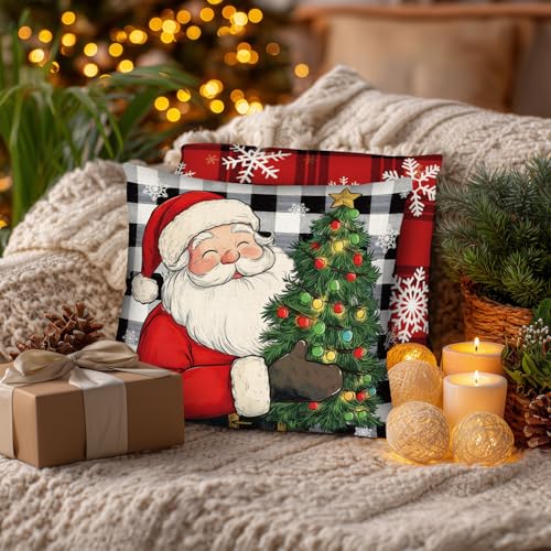 Christmas Throw Pillow Covers Set of 4 18x18 Inches Holiday Decor Cushion Cases