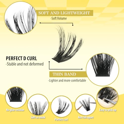 FLOMAZE Wispy Lash Clusters 60D D Curl DIY Individual Eyelash Extensions 320Pcs