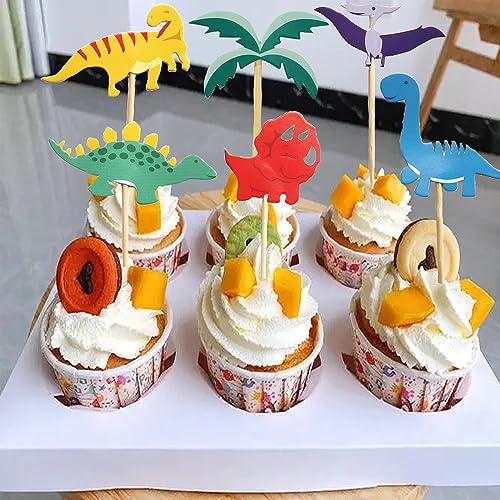 24 PCS Dinosaur Cupcake Toppers - Cute Dino Cake Decorations