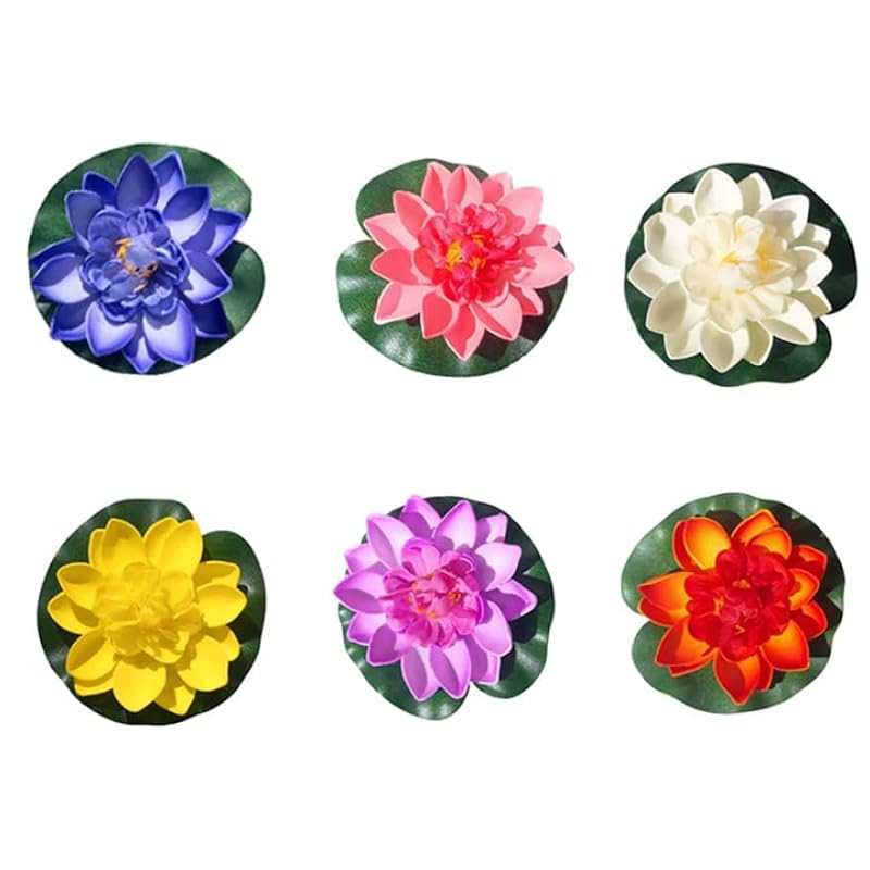 Set of 6 Realistic Floating Lotus Flowers with Lily Pads