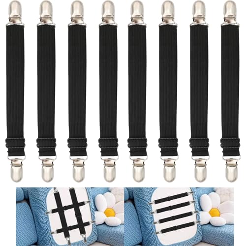 Szuoixe Adjustable Sofa Cover Straps & Cushion Fasteners, 8-Pack Black