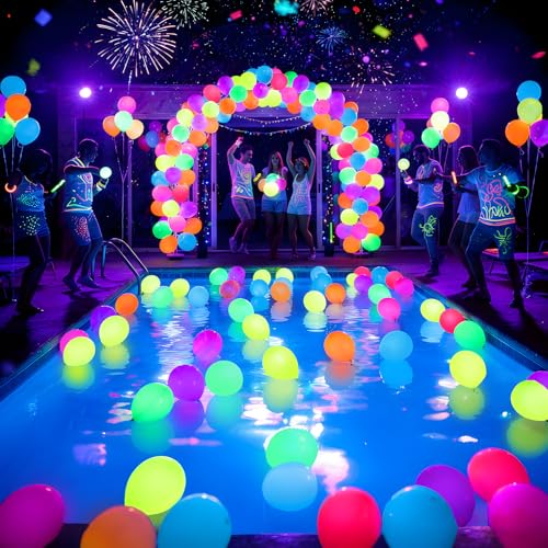 Mega-Loopolis 100 Pcs Neon Balloons 12" - UV Glow Party Supplies