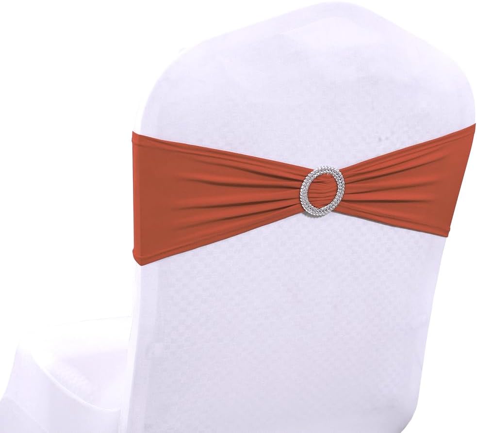MDS Spandex Chair Sashes - Universal Fit Elastic Stretch Bands with Buckle Slider Bow | Terracotta, Pack of 125