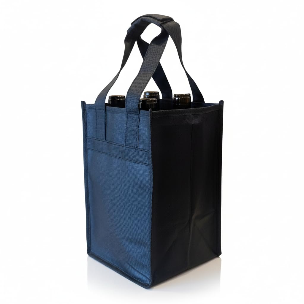 Wine Tote Bag with Dividers – 4 Bottle Carrier for Wine, Champagne & Liquor – Reusable, Eco-Friendly Travel Gift Bag