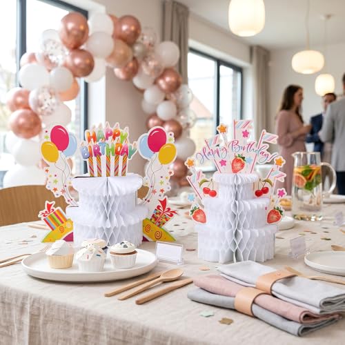 Gemoioio 2Pk Honeycomb Cake Centerpiece, Easy Assemble Birthday Decor