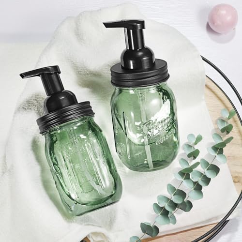 SheeChung 16oz Green Glass Foaming Soap Dispenser - Black Regular Mouth
