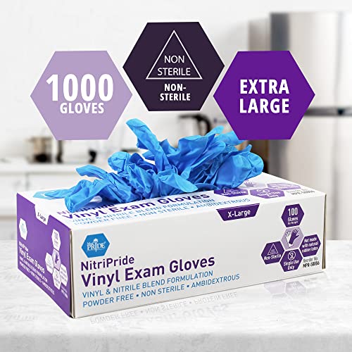 Med Pride Nitrile Vinyl Blend Exam Gloves, Powder-Free, X-Large, 1000-Ct