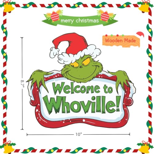 Christmas Door Hanger Wooden Sign for Holiday Decorations - 10x8.7 Inches