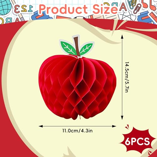 Apple Honeycomb Decorations - 6 Pack 3D Tissue Paper Centerpieces