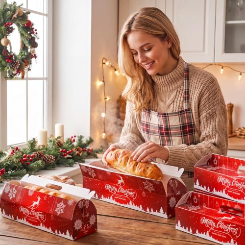 Christmas Ham Bread Boxes 50 Pack Snowflake Holiday Bakery Packaging