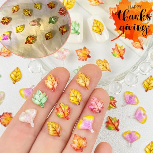 3D Maple Leaf Nail Charms Fall Rhinestones 100Pcs Thanksgiving Art Decor
