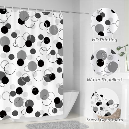 Dazzlewall Black Polka Dot Shower Curtain Set - 72x72 in