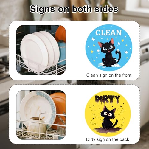 2PCS Reversible Cat Dishwasher Magnet Clean Dirty Sign - Fun Kitchen Decor