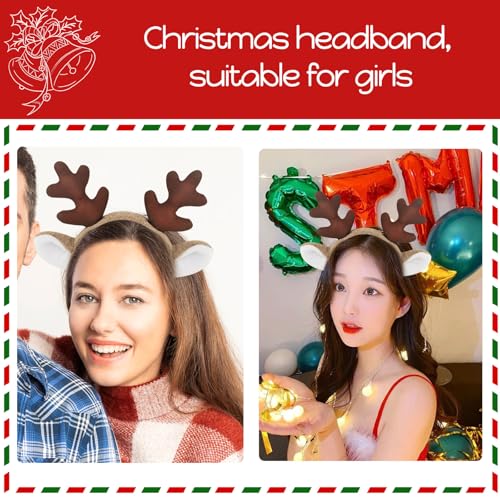 Christmas Reindeer Antler Headband Fluffy Elk Hair Band for Holiday Parties