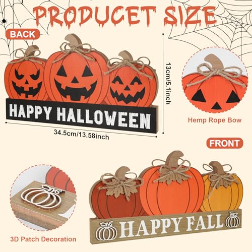 Sophena Large Wooden Pumpkin Table Sign - Rustic Fall Tiered Tray Decor