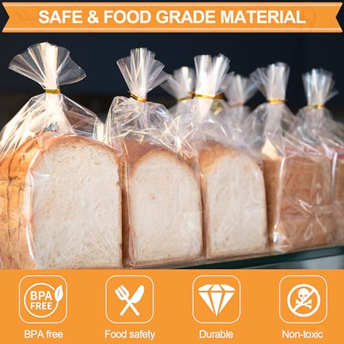 vivinin 70 Pack Clear Bread Bags with 100 Ties, 8" x 4" x 18"