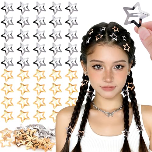 50 PCS Star Hair Clips Metal Snap Barrettes Gold Silver Y2K Hair Accessories