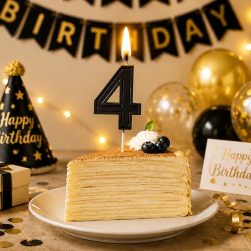 Black Number 1 Birthday Candle - 2.76 Inch Cake Topper for Parties