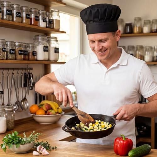 2-Pack Adjustable Black Chef Hats for Men & Women - Reusable