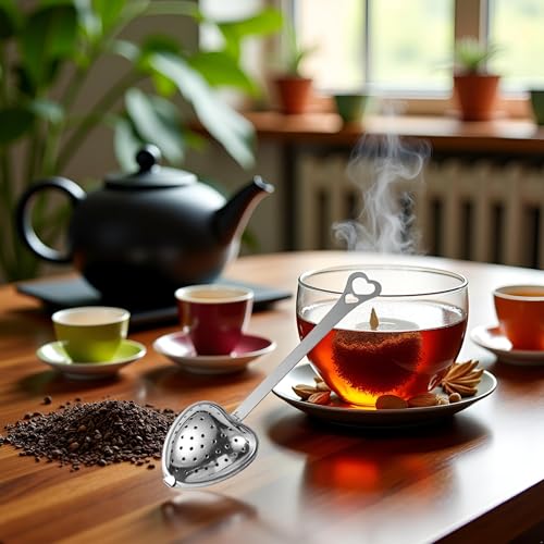 Stainless Steel Heart-Shaped Tea Strainer Spoon with Long Handle