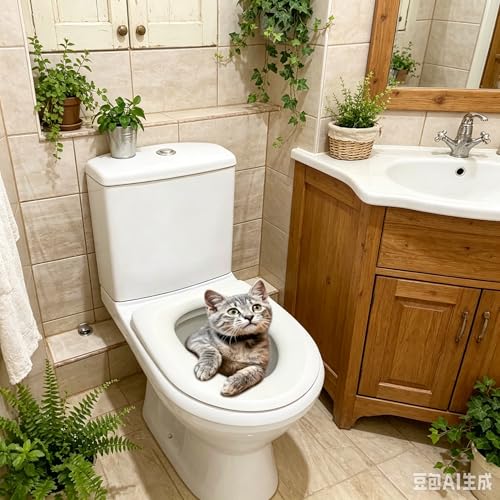 Cute Cat Toilet Lid Decal - Waterproof Self-Adhesive Bathroom Decor