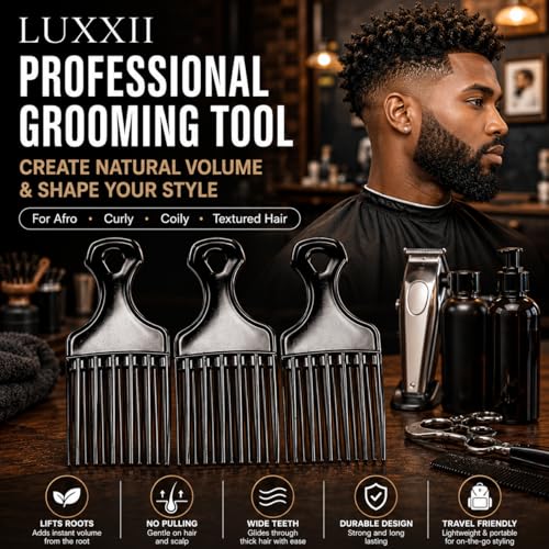 LUXXII 3 Pack Afro Pick Hair Comb 7 Inch Lift Comb for Curly Hair